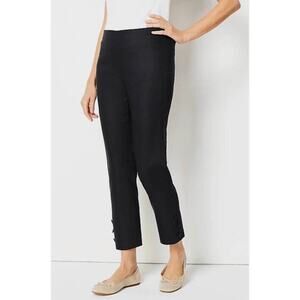J.Jill Womens Small Black Linen Blend Flat Front Zip Button Ankle Pants NEW